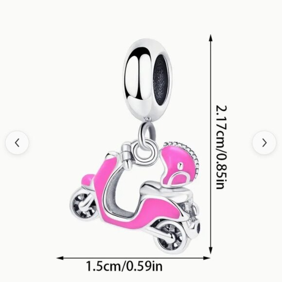 Miniature Pink motorcycle Motor Bike Enamel Silverplated Fashion charm - Picture 3 of 5